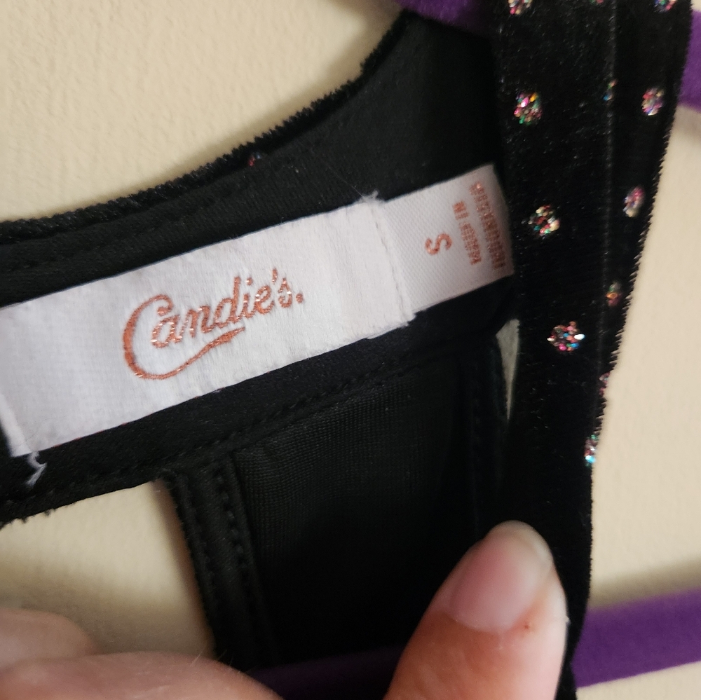 Candies Knee Length Dress Black Velvet Sparkle Small - Picture 3 of 5